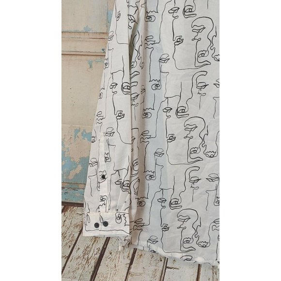 Asos Womens Size XL White Sketchy Faces Print Long Sleeve Button Up Shirt Top - Picture 5 of 7